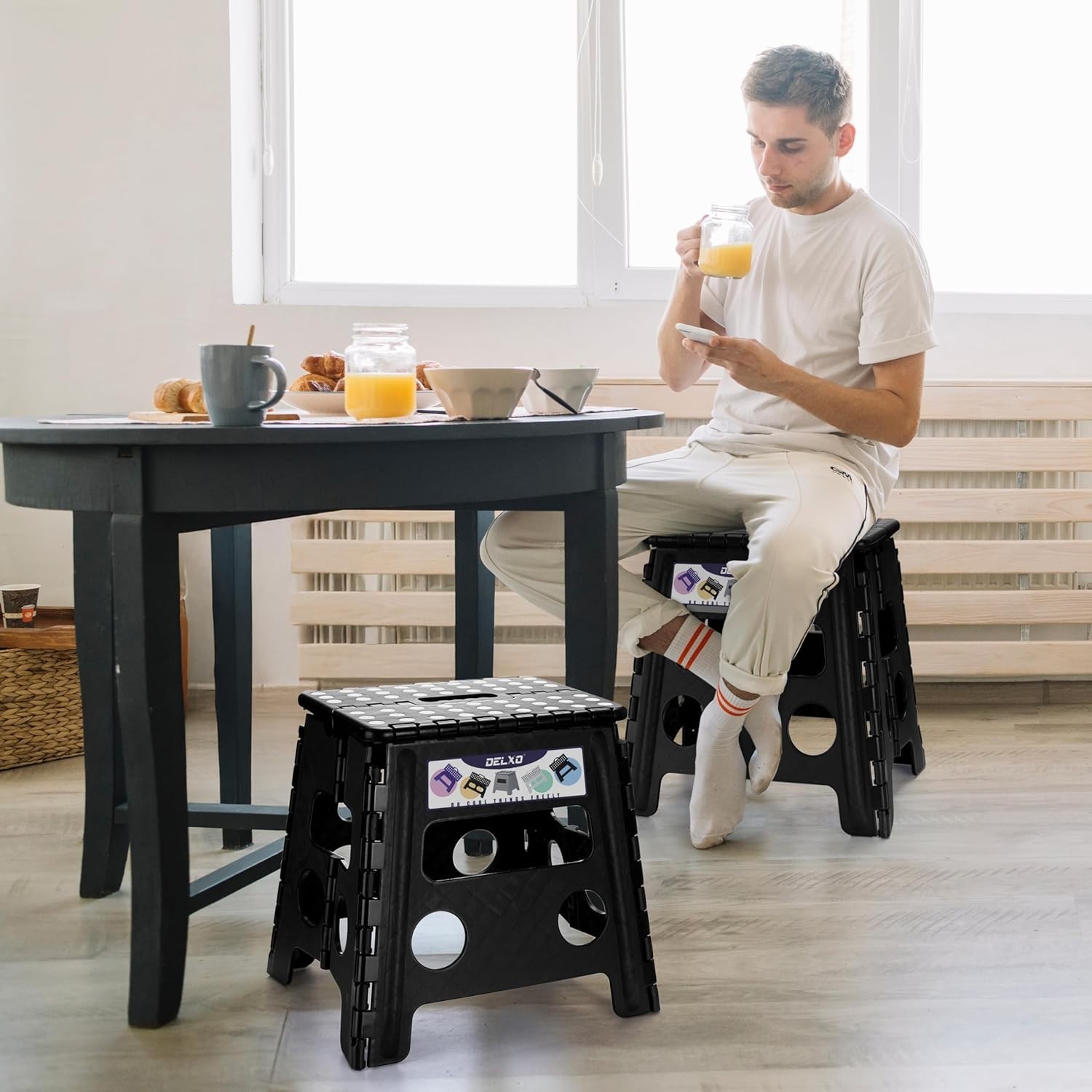 Folding Step Stool, 13 inch Non-Slip Foldable Stools Up to 300 LBS, Step Stoo...