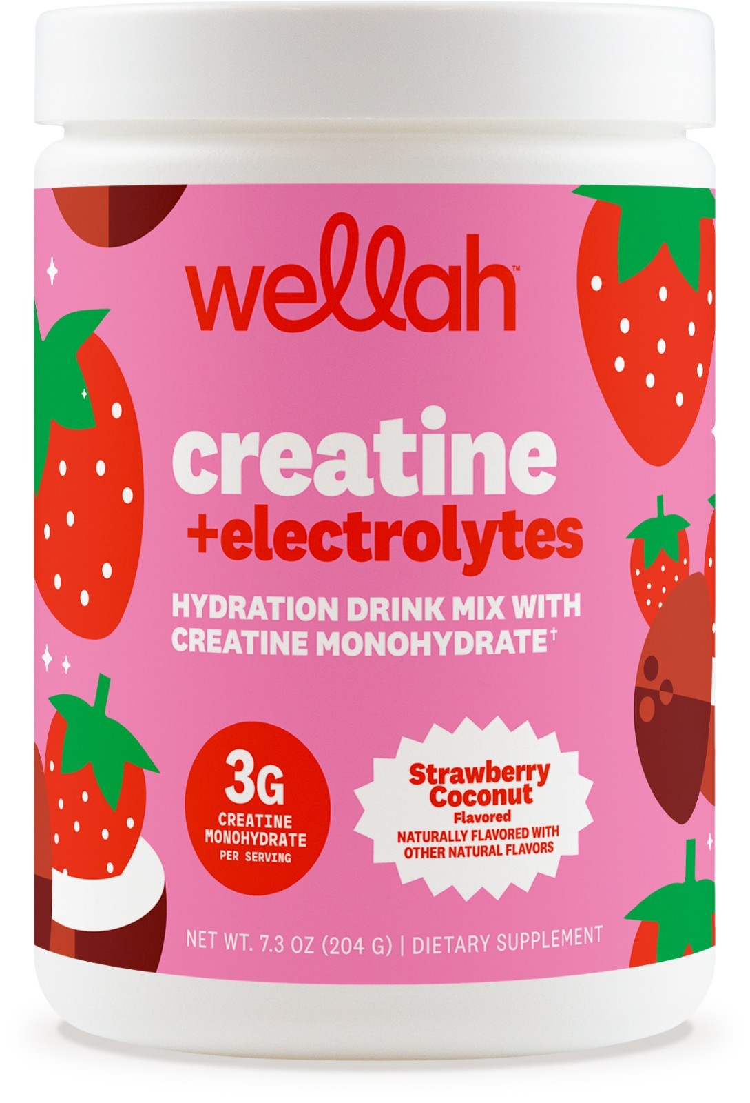 Wellah Creatine + Electrolytes Powder (Strawberry Coconut) 30 Servings