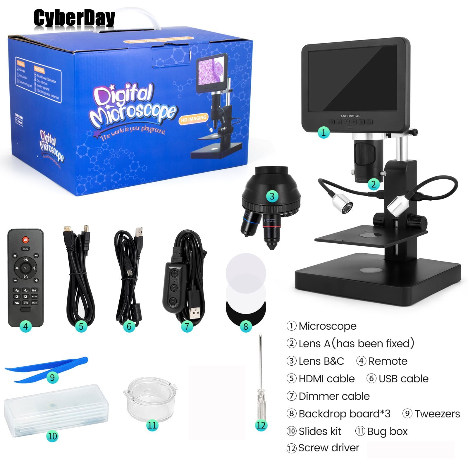 Andonstar AD246S-P 7" UHD Screen Digital Microscope for Electronics Repairing