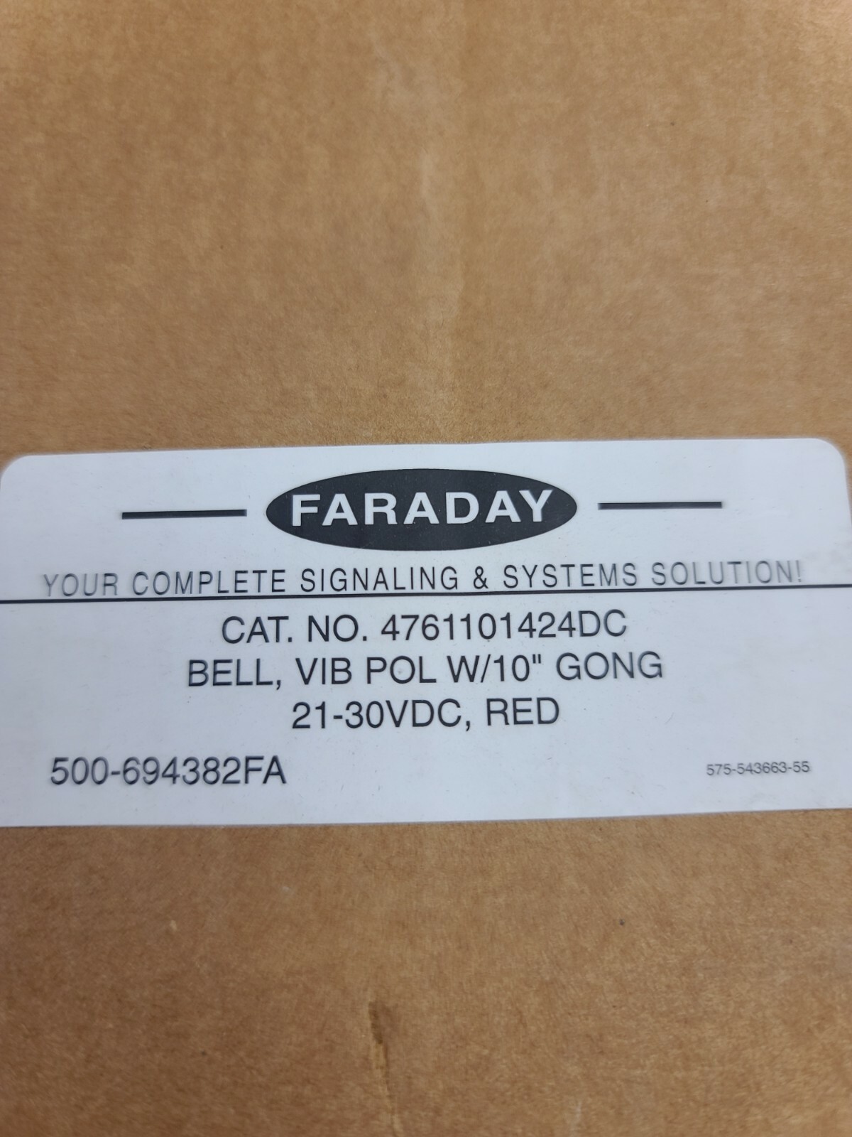 FARADAY VIBRATING BELL W/ 10" GONG Cat No 4761101424DC Red 24 VDC