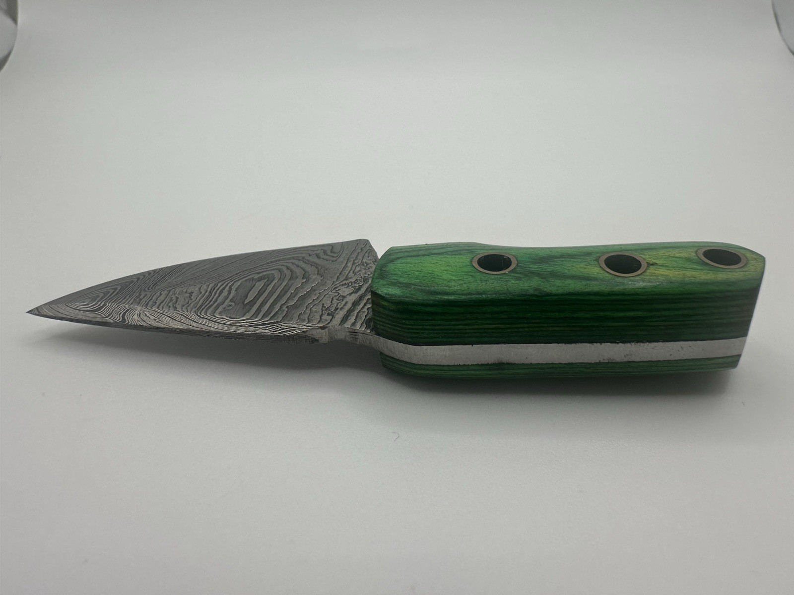 Damascus Mini Fixed Blade Knife 3.5” Green Handle