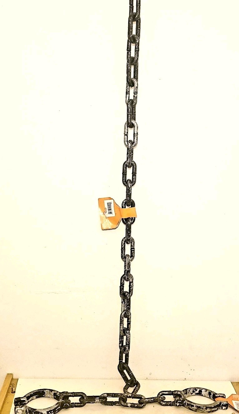 Realistic Plastic Black Iron Chain  And Shackles Hand Cuffs Props New
