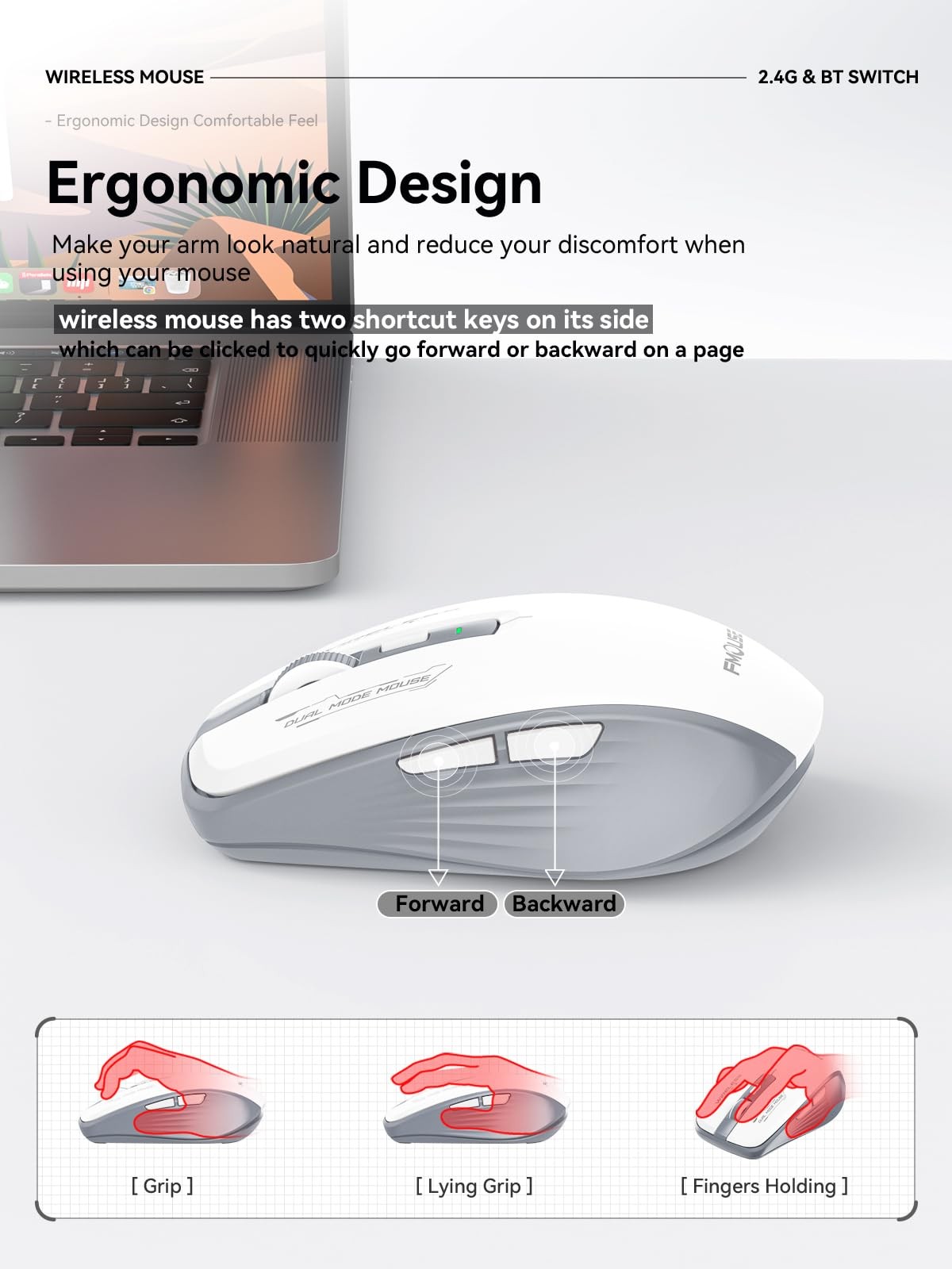 FMOUSE Wireless Mouse, Bluetooth & 2.4GHz Dual Mode, No Charging Needed (AA B...