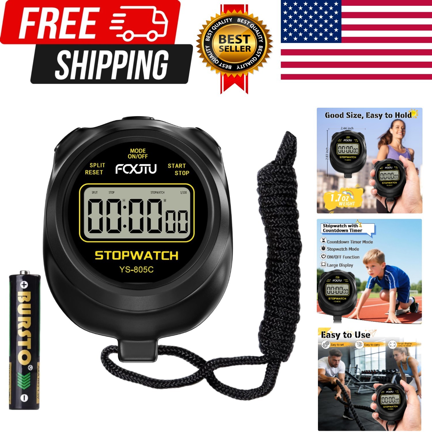 Simple Stopwatch Timer, Single Lap Stopwatch Countdown Timer, No Hourly Beep,...