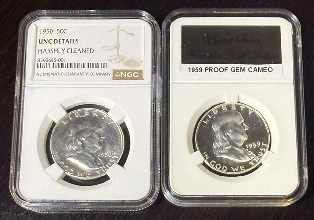 1950 Franklin Half Dollar UNC Details NGC Cleaned & 1959 Proof Cameo?