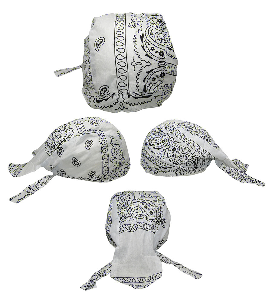White / Black Paisley Printed Do Rag Doo Rag Skull Cap Head Wrap