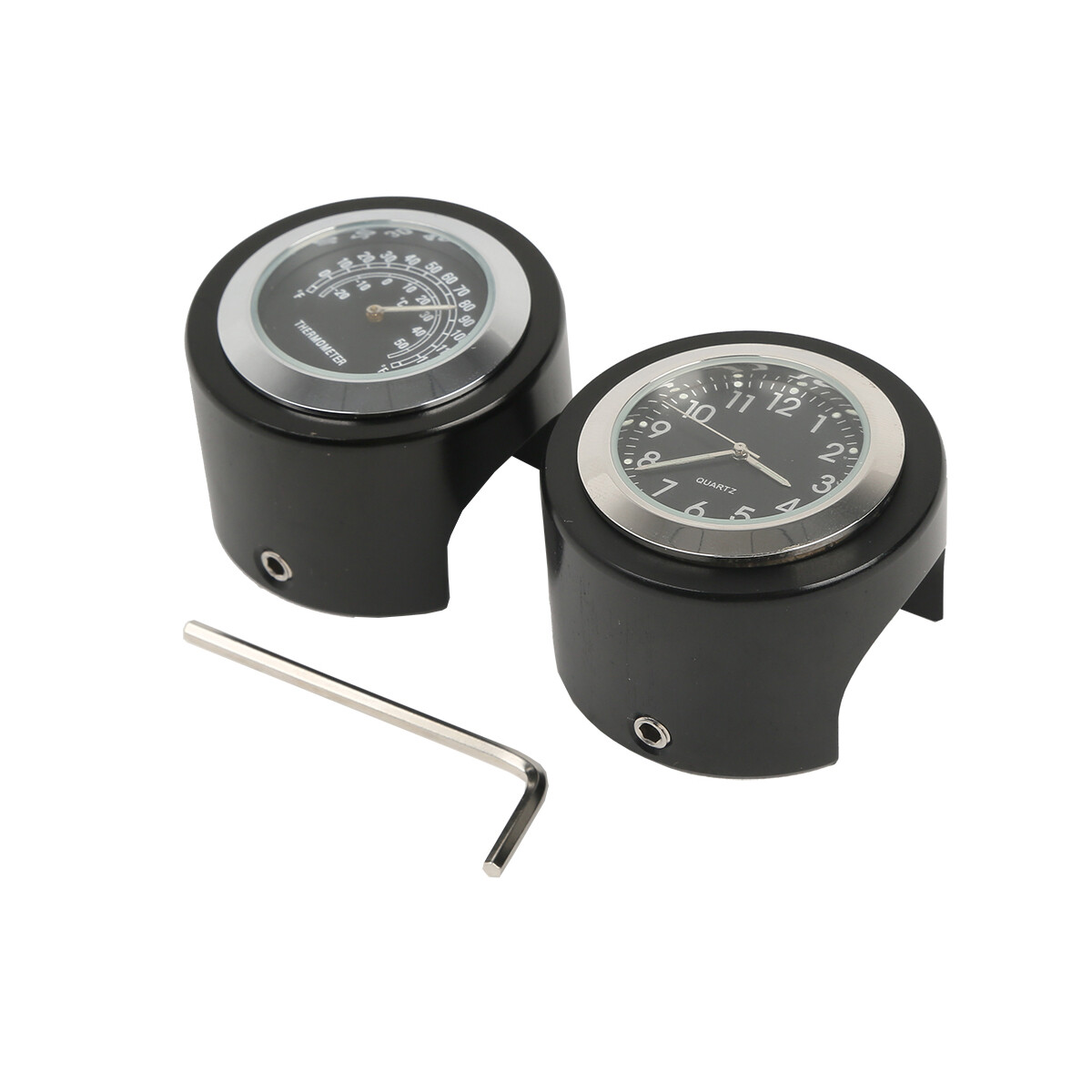 7/8" 1" Handlebar Black Dial Clock Temp Thermometer Universal Motorcycle