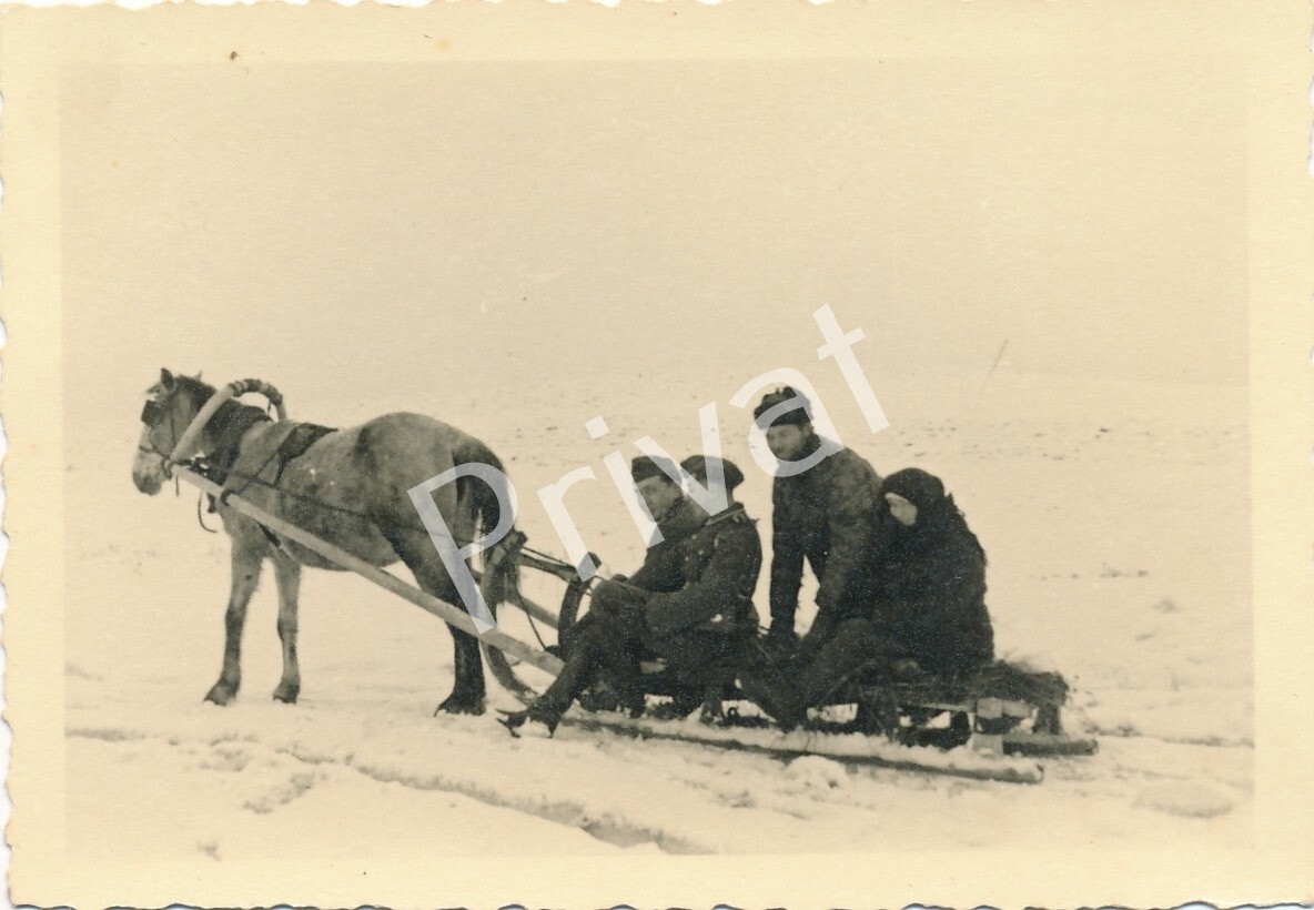 Photo WW II Wehrmacht Soldiers Winter Sonino Sled Chicken Claw L1.94
