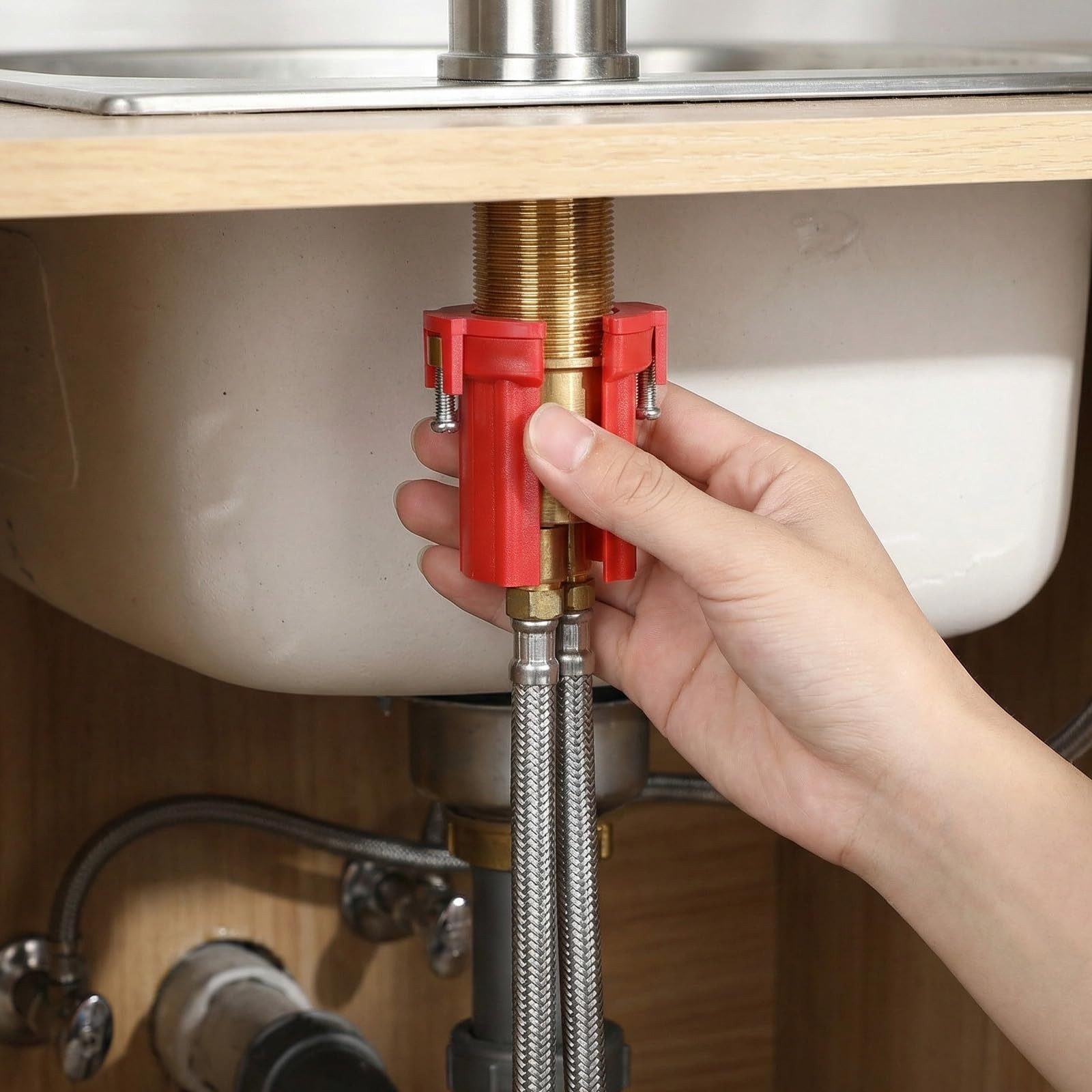 Kitchen Faucet Fixing Nut PP Plastic Lock for 32mm (Diameter), Red