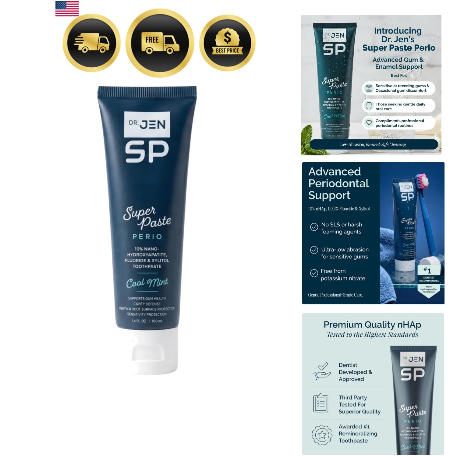 Dr. Jen Super Paste Perio Toothpaste, Cool Mint, Fluoride + 10%  Nano Hydroxy...