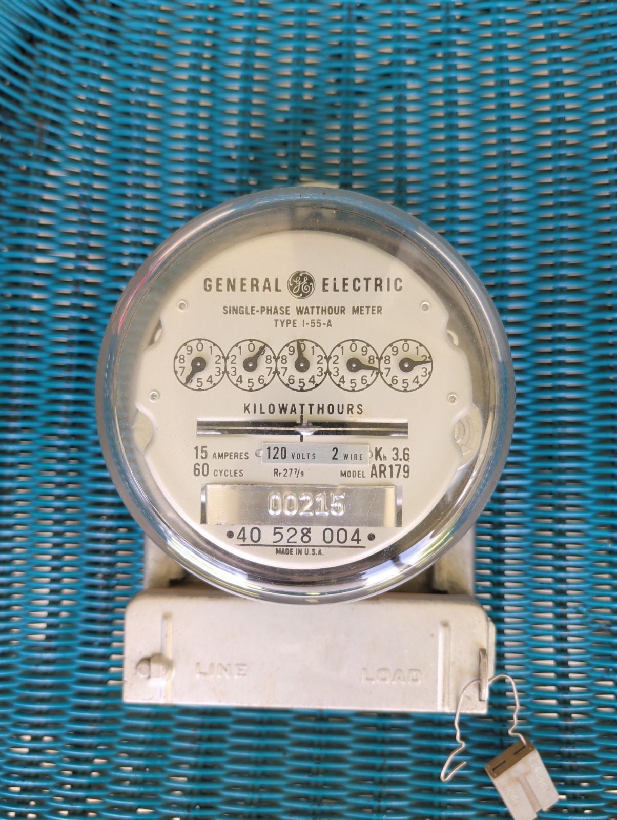 Vintage GE Single Phase Watthour Meter AR179 I-55-A 120v
