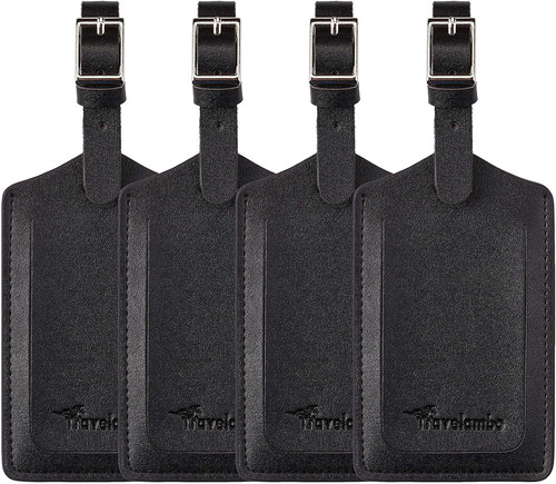 Travelambo Luggage Tags for Suitcases PU Leather Travel Bag Black