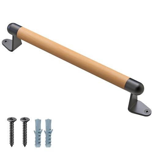 1 Pcs Barn Door Handle - Solid Beech 17 Inch Black Metal Brackets (1 Pack)