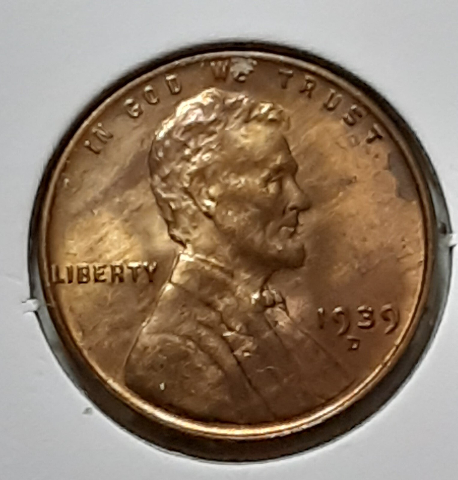 1939 Lincoln Wheat Cent  D - BU - Uncirculated but discolored