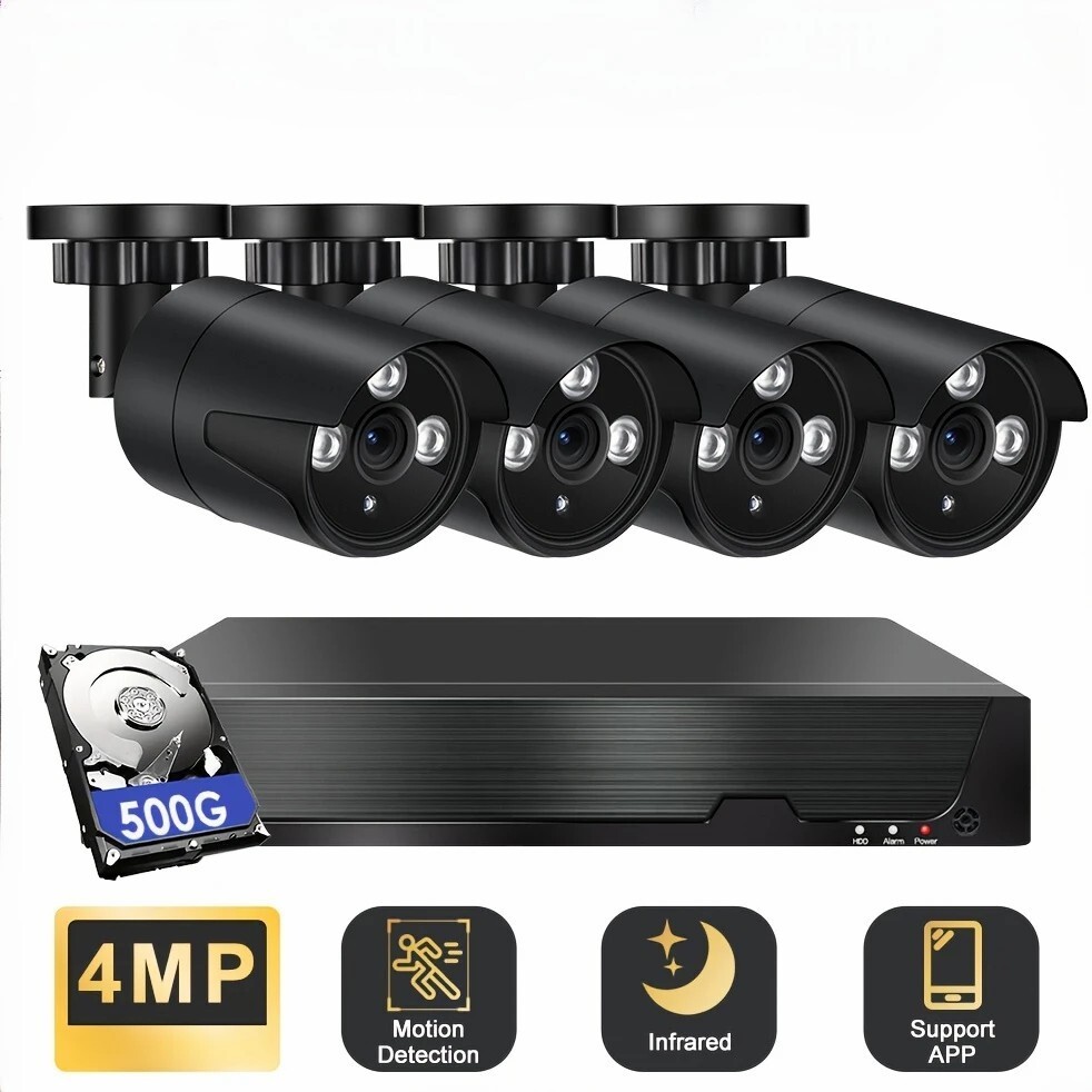 4CH 4MP DVR CCTV Security Camera System Outdoor IR Night With 500G Hard Drive