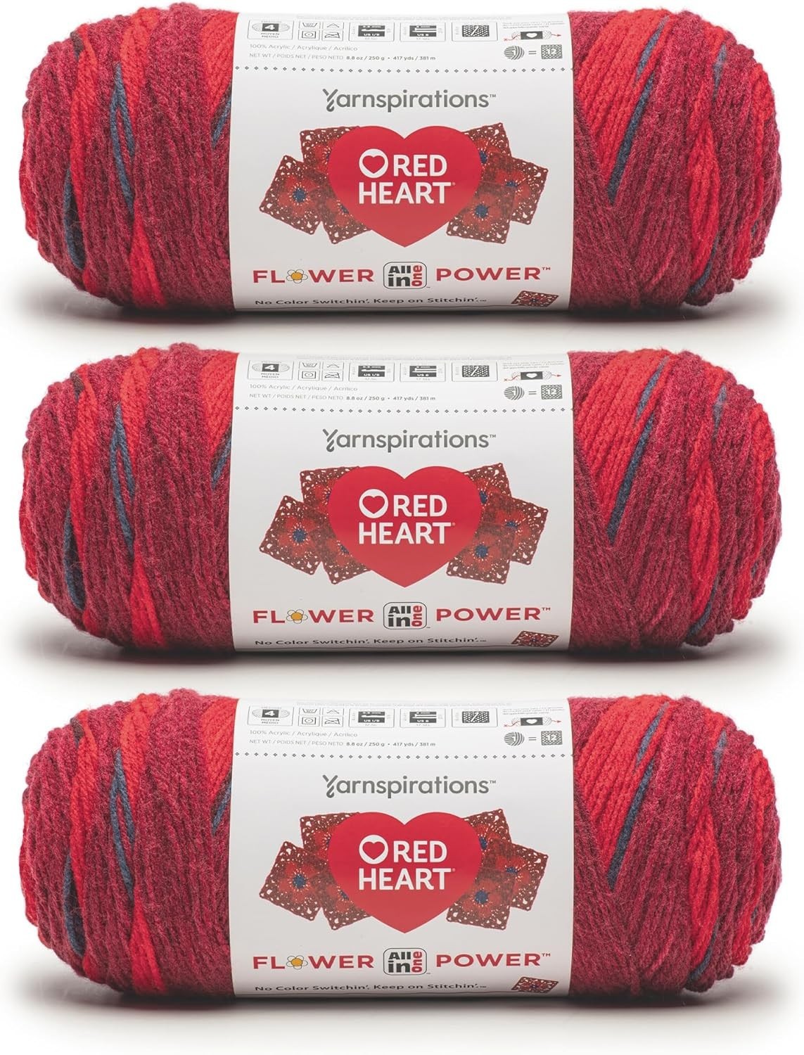 RED HEART YARN - 3 SKIEN - FLOWER POWER  YARNSPIRATION - BURGUNDY BLOSSOM #3 ,12