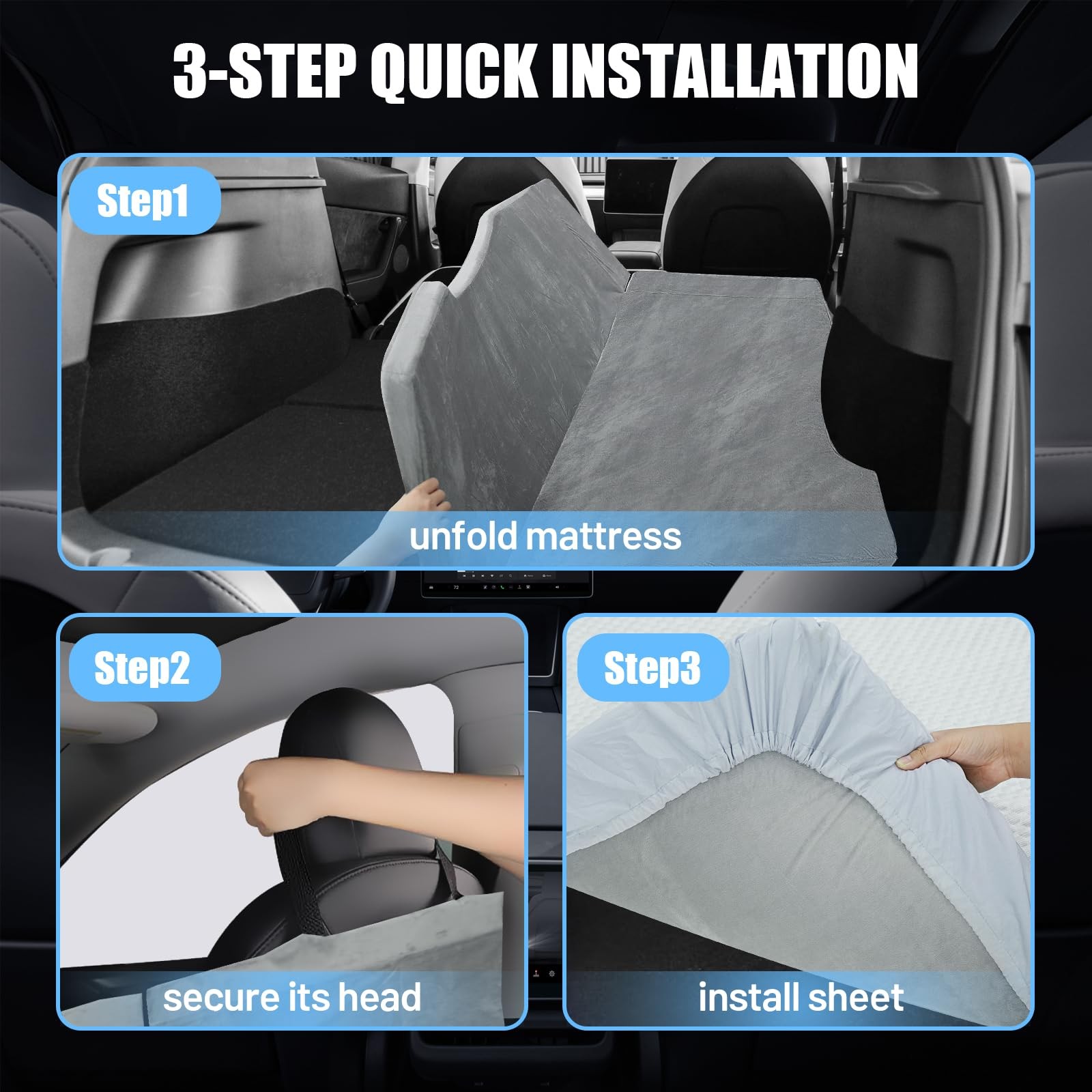 Memory Foam Mattress for Tesla Model Y - 2.4" High-Density, Soft Car Camping ...