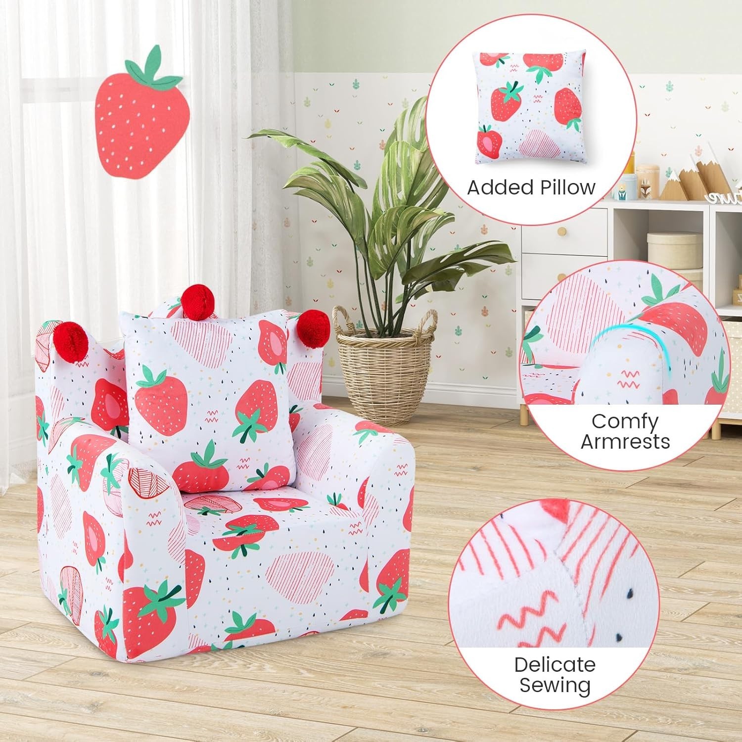 Foam Filled Children's Sofa Armchair w/Padded Pillow, Washable Velvet Cover & So