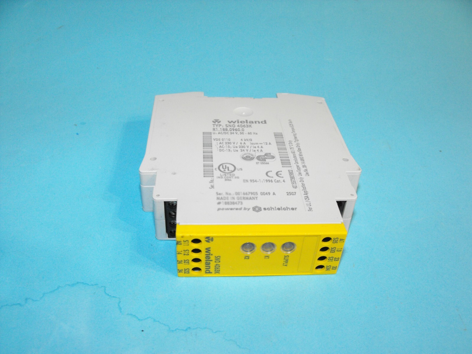Wieland SNO 4063K-A.Safety Relay for Industrial 24V.R1.188.0960.0.USED