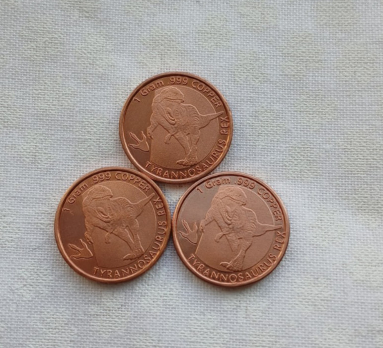 Lot of Three (3) 1 Gram T-Rex Trannosaurus Rex Copper 2015 - .999 Fine Copper