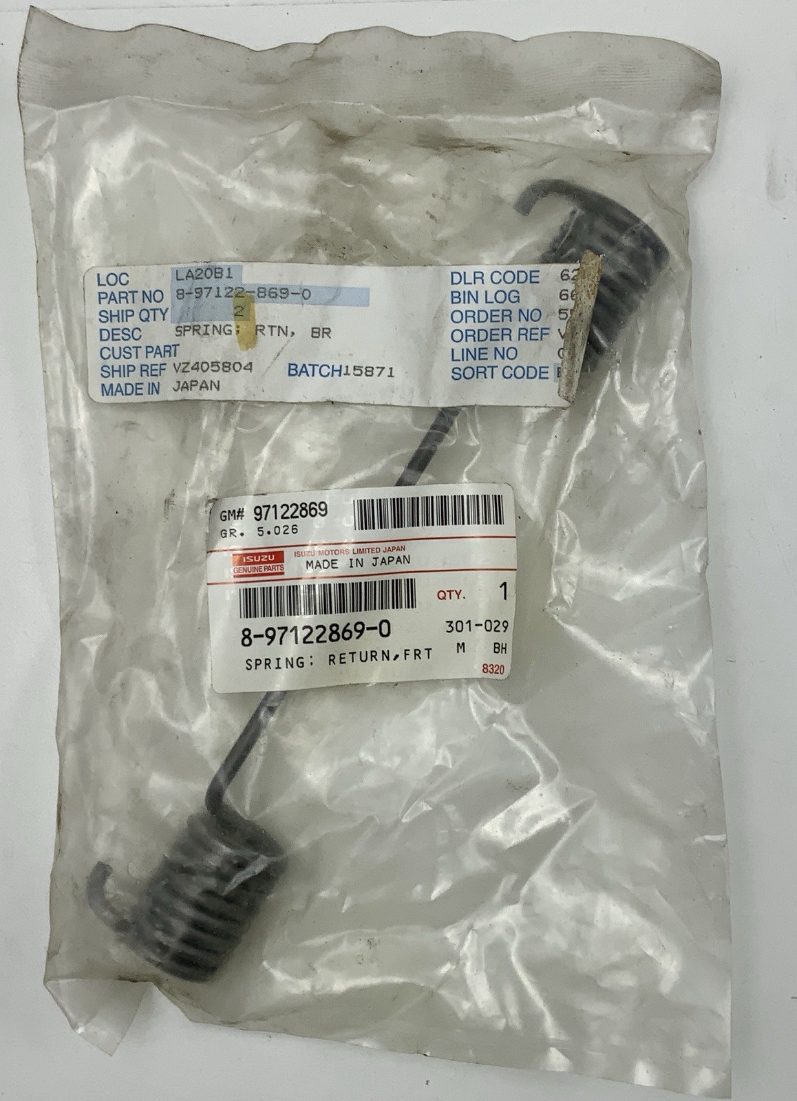 Genuine OEM Isuzu P/N: 8-97122869-0 GM #97122869 Brake Return Spring