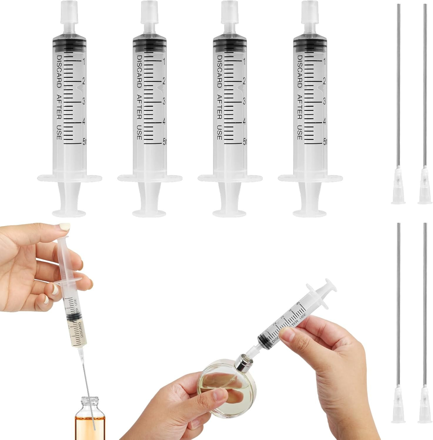 4 Pack-5Ml Plastic Perfume Syringe Extracto Decanter Kit with Blunt Stainless Ne