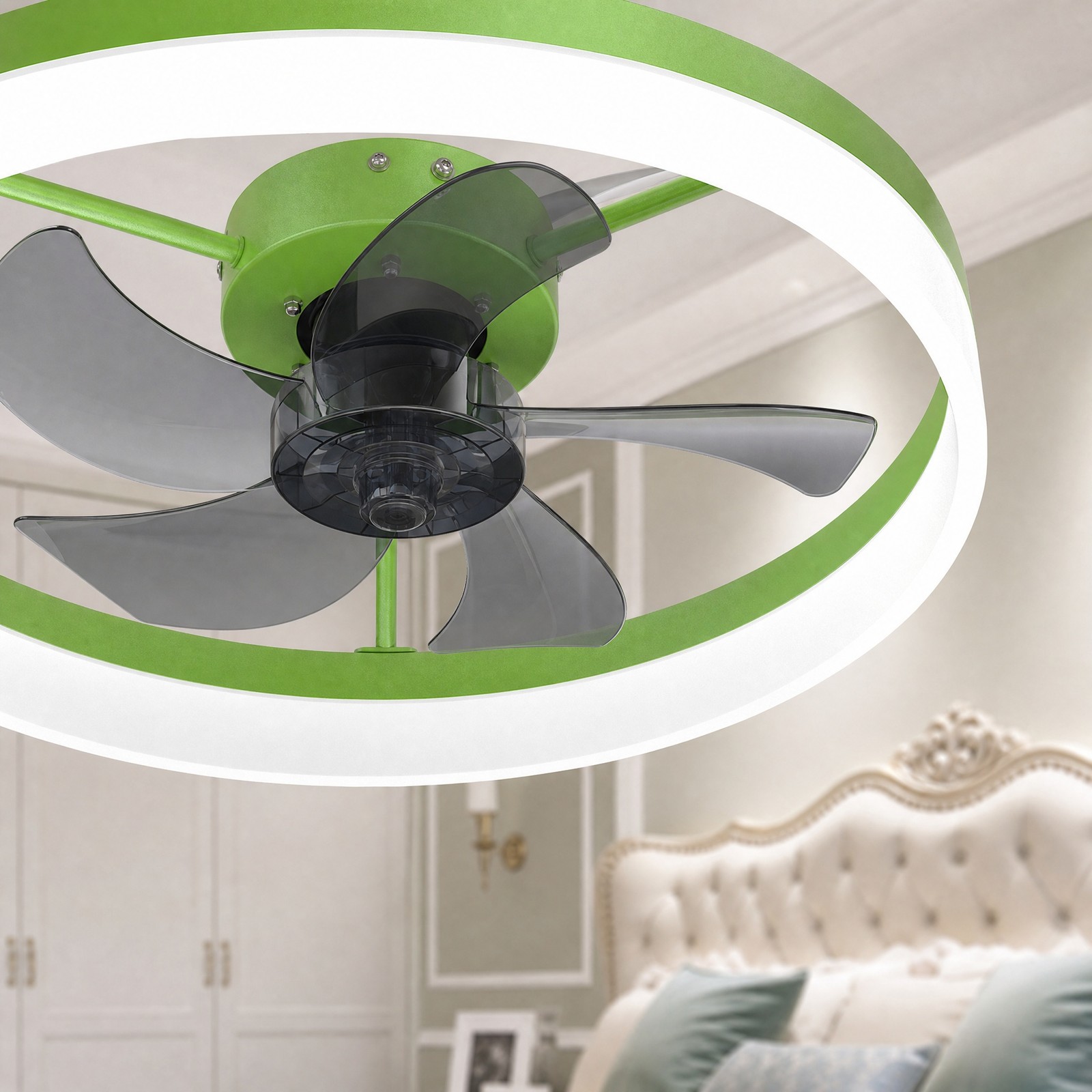 20'' Modern Green Ceiling Fan with LED Light Remote APP Control Flush Mount Kit