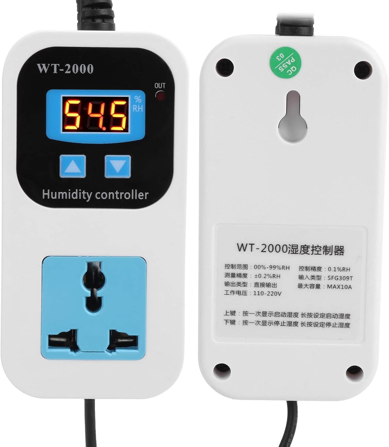 Digital Humidity Controller Humidify Switch Socket 0%~99%RH WT2000 Accessory ♢