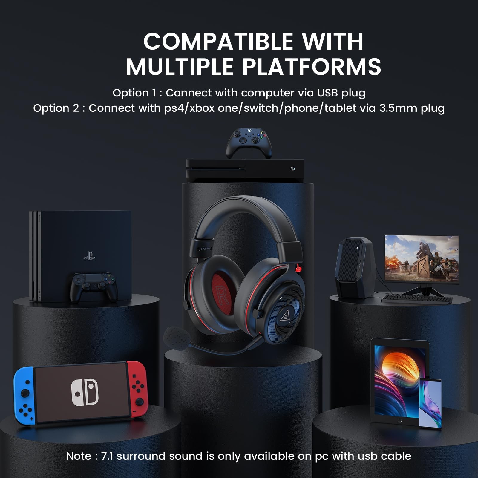 EKSA E900 Pro USB Gaming Headset for PC - Computer Headset with Detachable