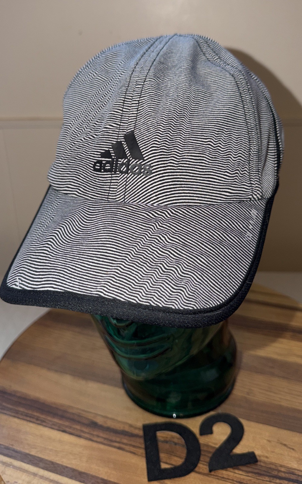 NWOT Adidas Hat Mens Climalite Strapback Adj Black W/white Stripes Hat. NICE! D2