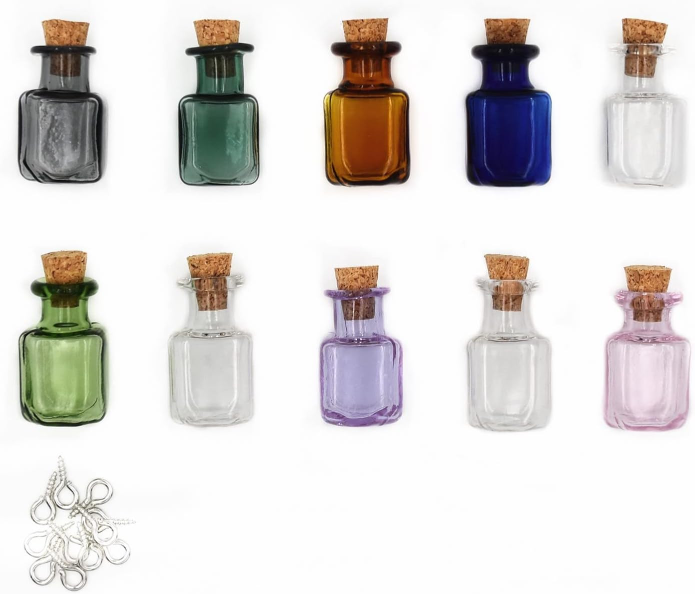 10Pcs Colored Tiny Glass Jars Mini Glass Bottles with Cork Stoppers Mini Square