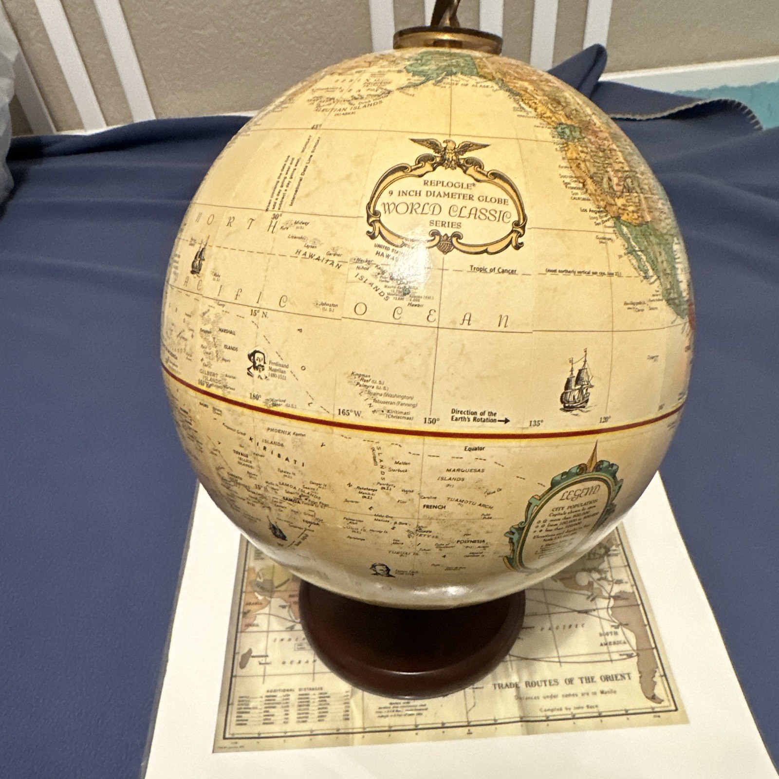 Replogle World Classic Series 9in Tabletop Globe Rotating Wood Base