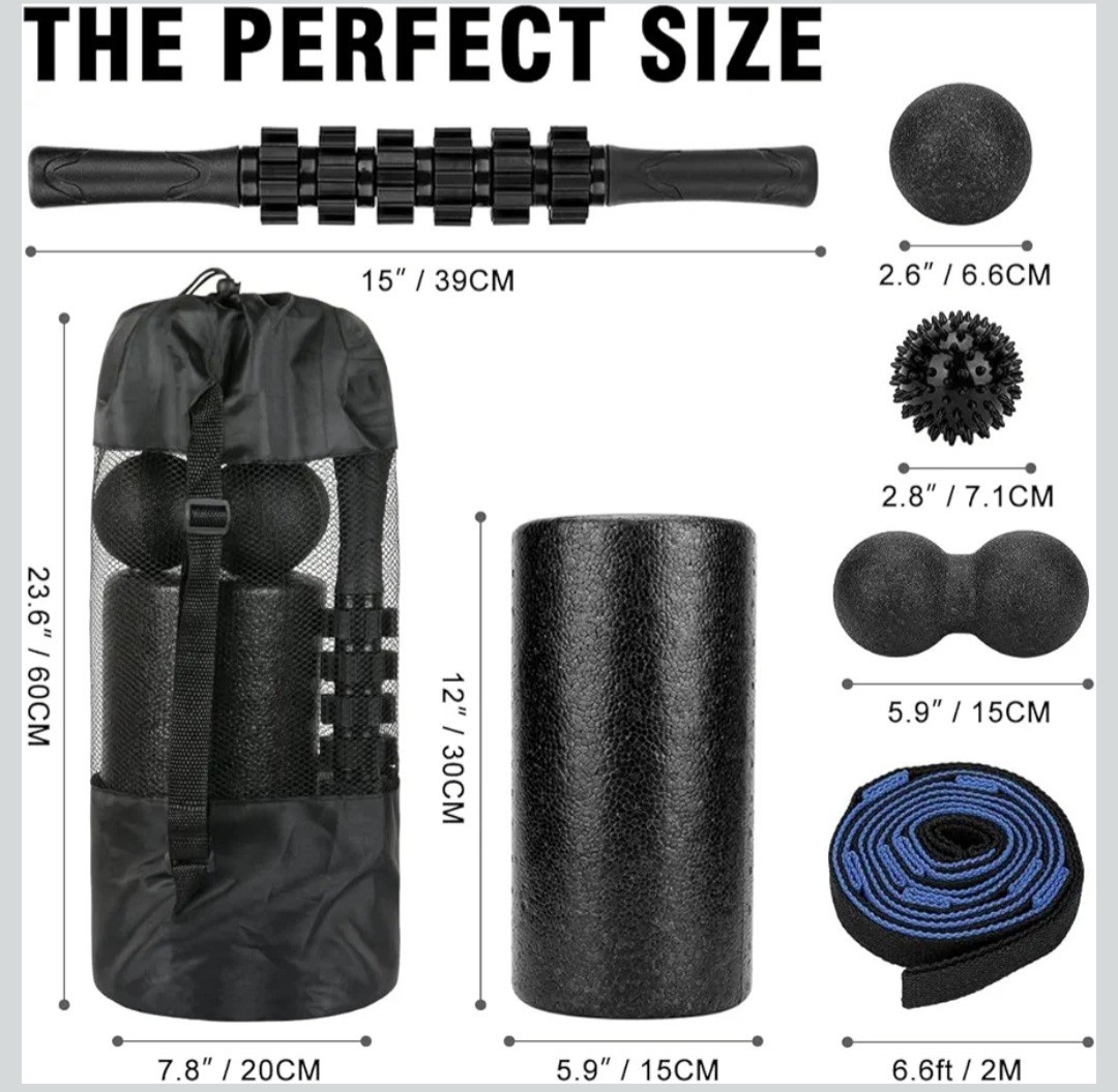 Foam Roller Set Back Roller, Roller Stick,2 Foot Fasciitis Ball Stretching Strap