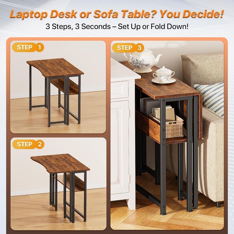 Folding Desk with Storage Shelf, 31.5 Inch Foldable Computer Table
