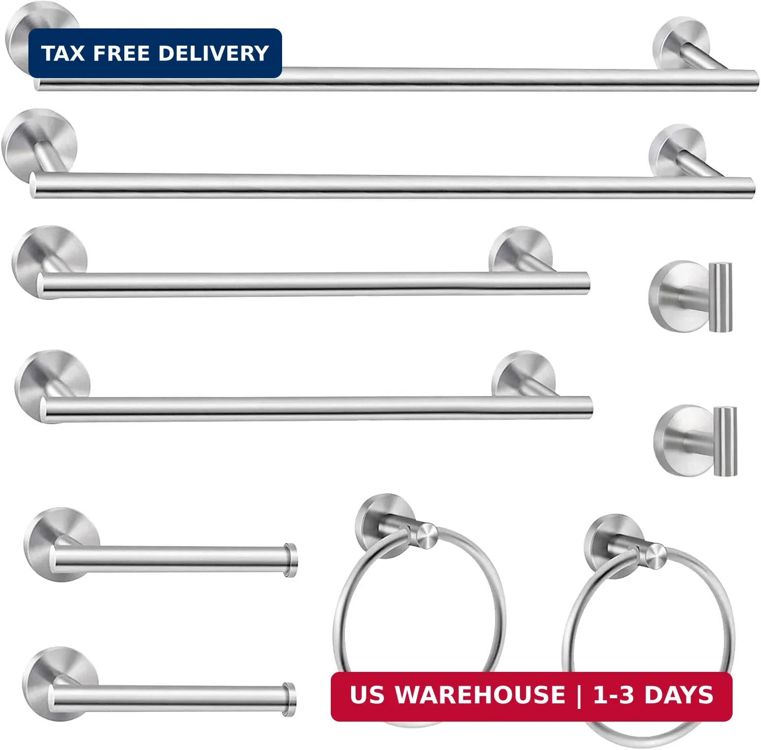 Cilee 10 Piece Brushed Nickel Bathroom Hardware Set, 24 inch Brushed Nickel Towe