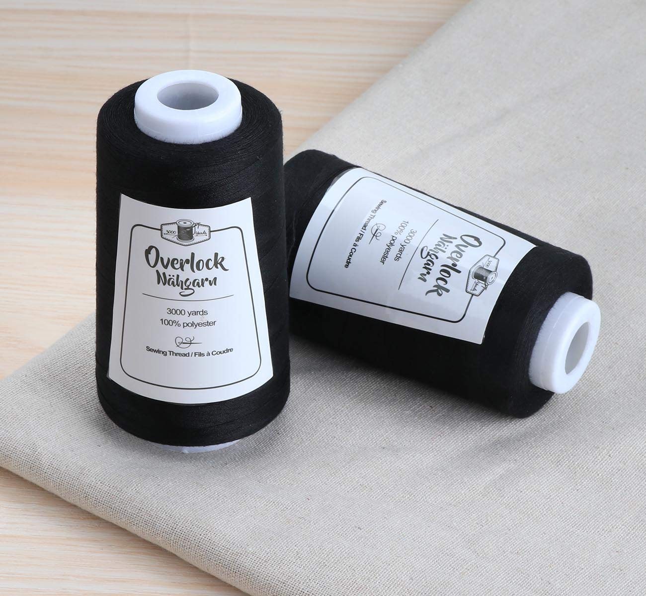 4 x 3000 Yards Serger Thread Spools Black Polyester Overlock Cone Sewing Set