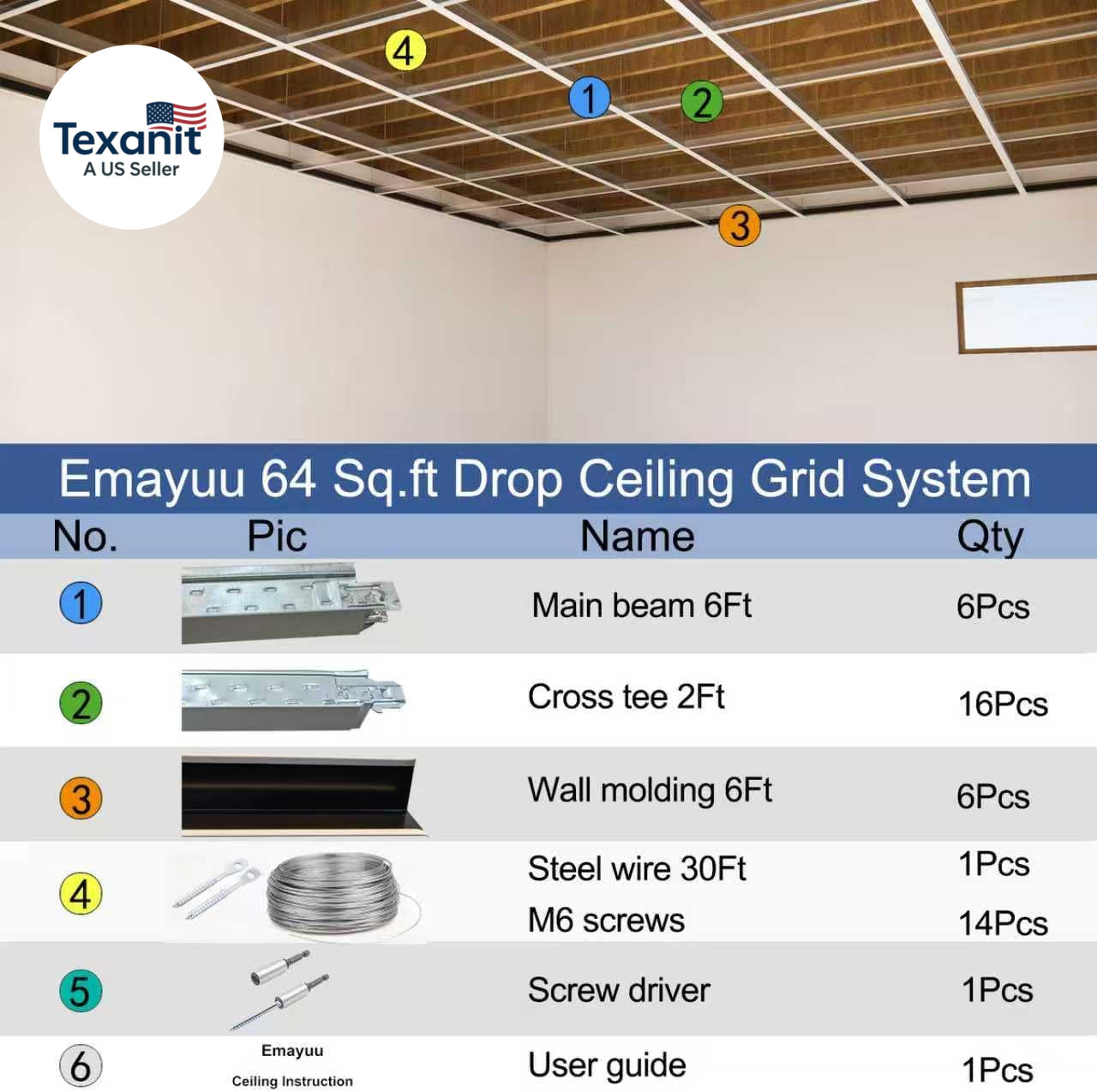 64 SQ FT White Galvanized Drop Ceiling Grid Kit for Basement Living Room Kitchen