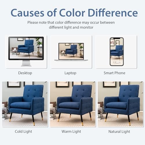 Modern Mid-Century Accent Chair - Upholstered Armchair with Tufted 1 Blue