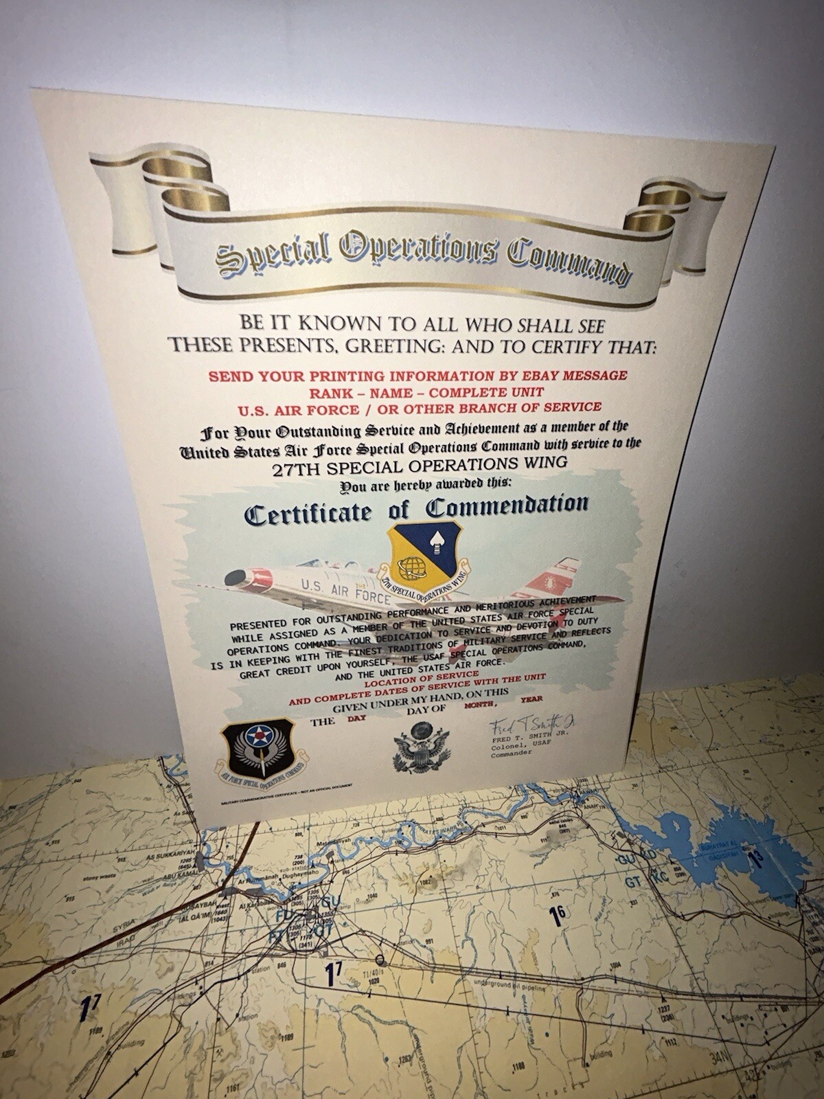 U.S.A.F. / 27TH SPECIAL OPERATIONS WING - CERTIFICATE OF COMMENDATION