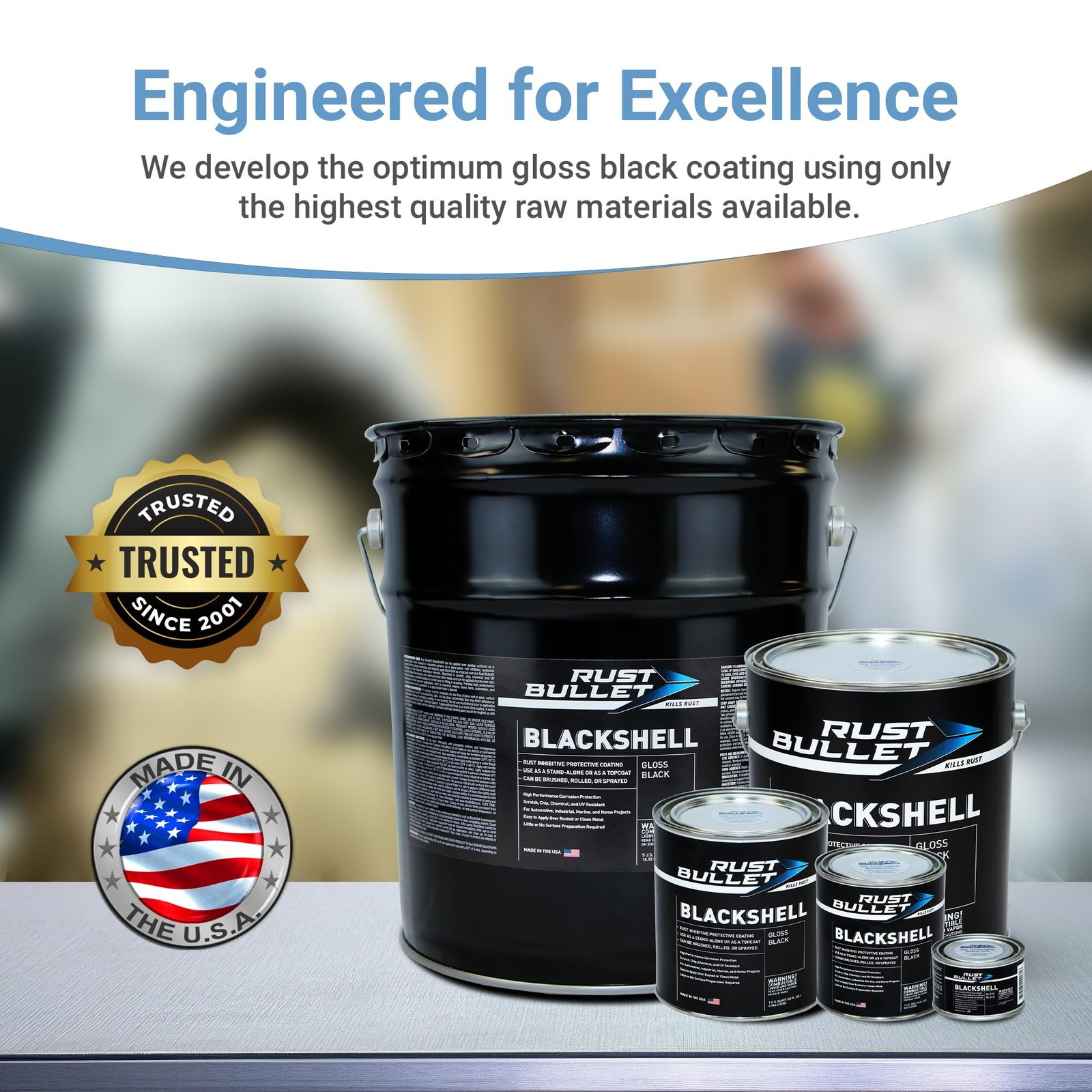 RUST BULLET BlackShell - Gloss Black - 4 Oz - Corrosion Preventive Coating, U...