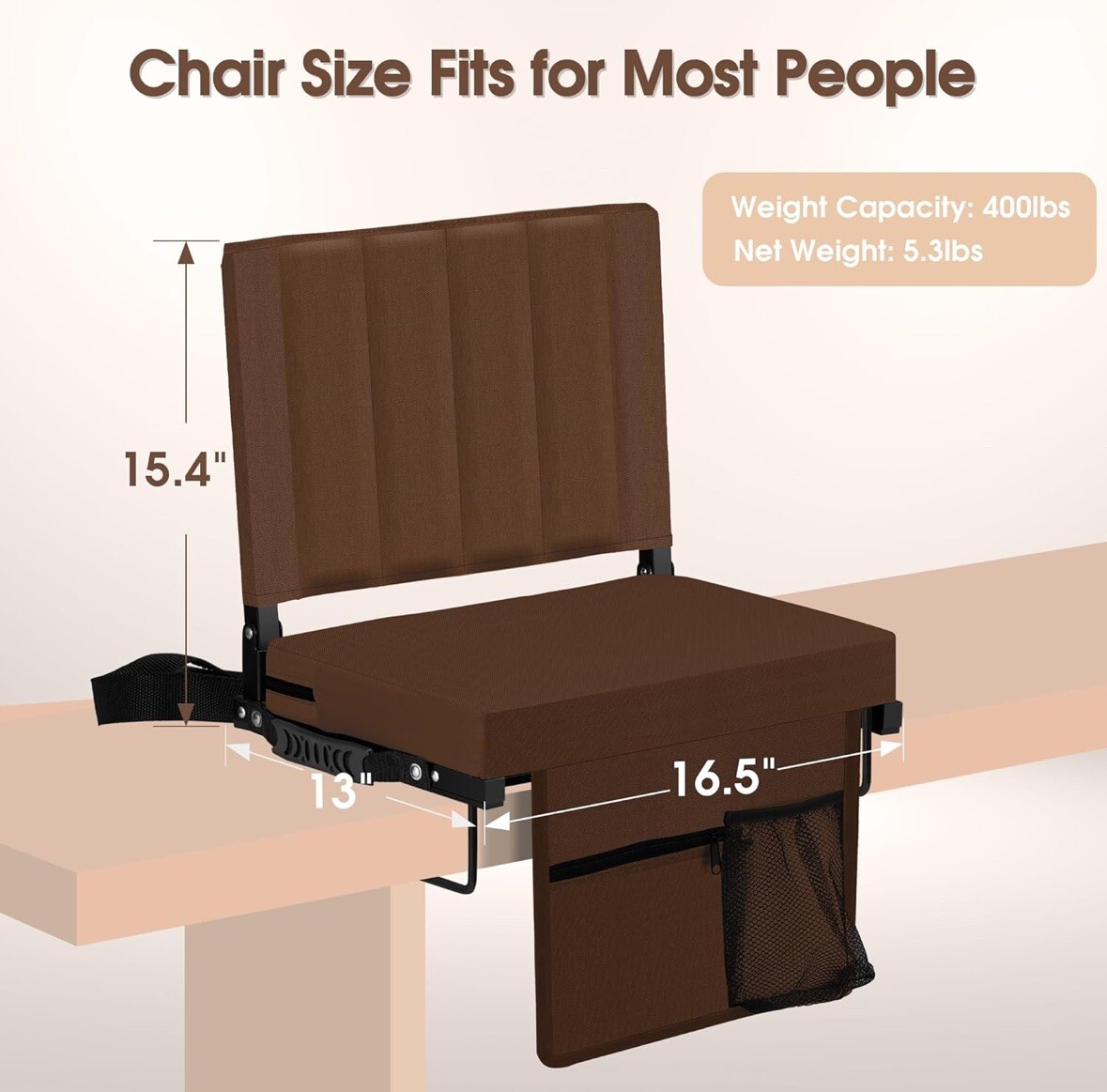 Halituny Black Stadium Seat for Bleachers with Back Support With Cup Holder