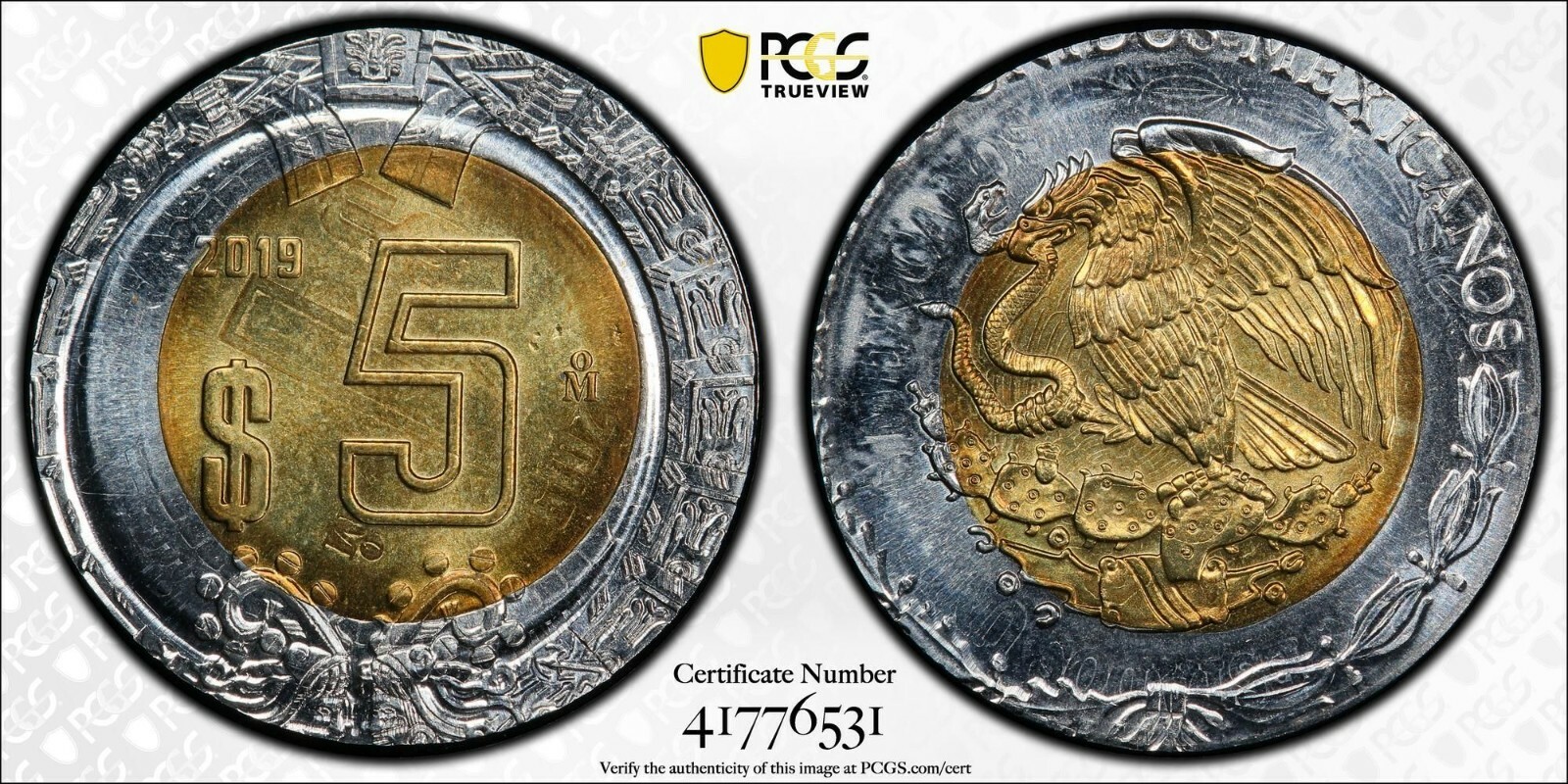 ER050 MEXICO. Mint Error -- Struck over Peso -- 5 Pesos, 2019-Mo.