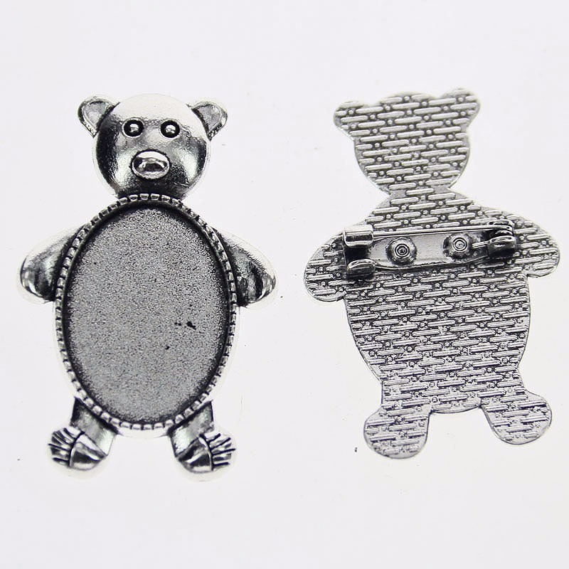 2pc Tibetan silver color oval 18x25mm cabochon settings bear brooch design XA074