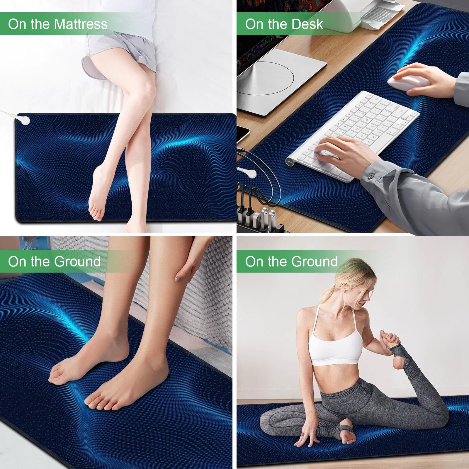 Grounding Mattress Pad with Cord,Grounding Mat, King,76"x27", Black