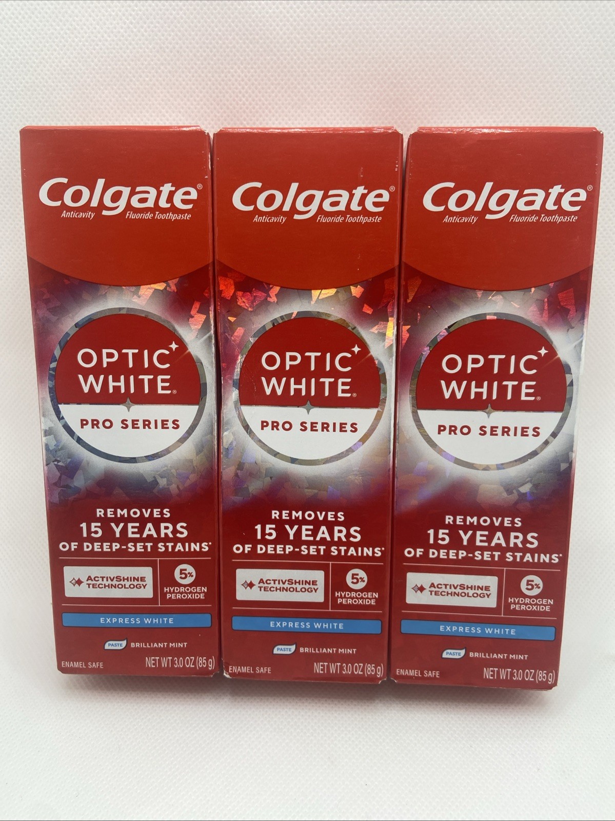 LOT  OF 3 Colgate Optic White Pro Series Express White Toothpaste 3oz Exp 8/2027