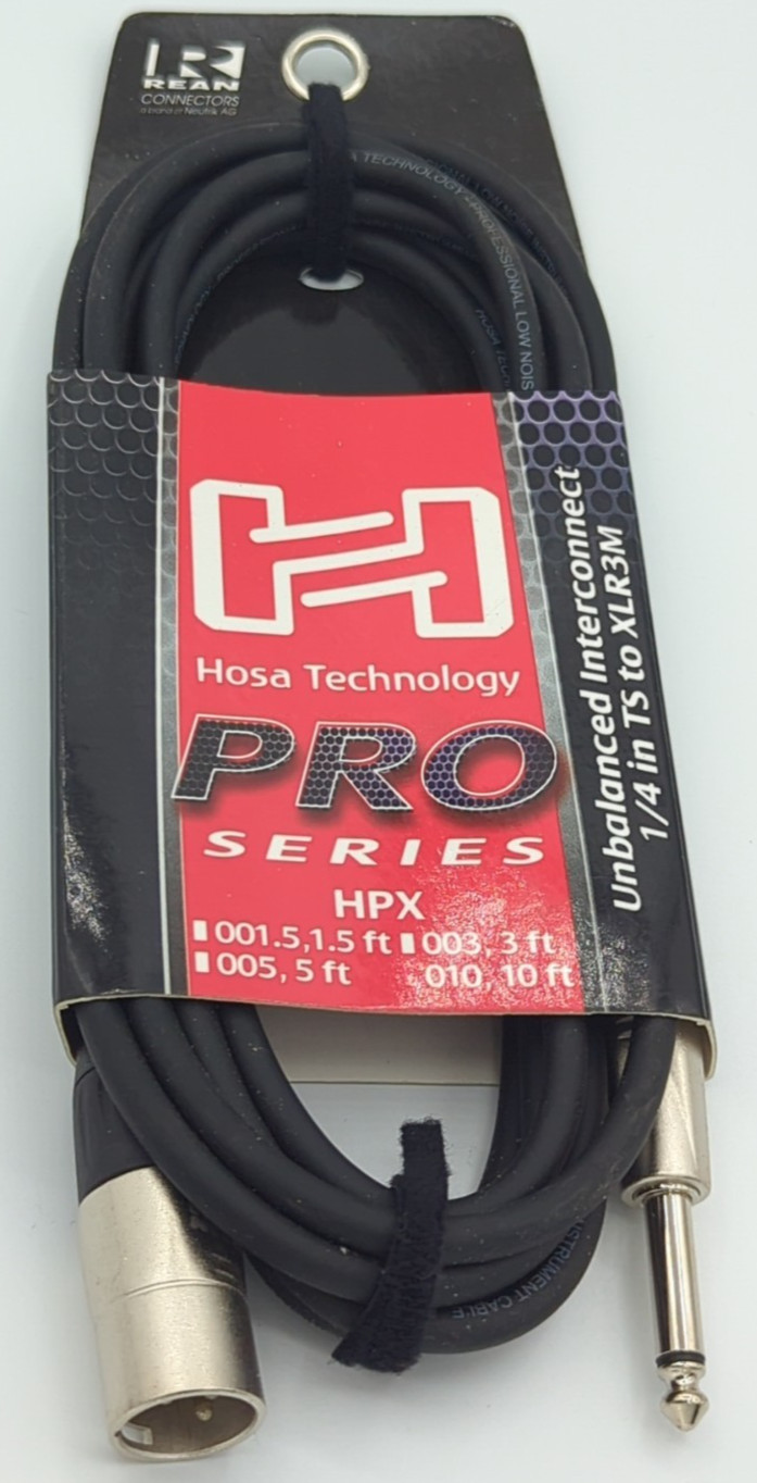 Hosa HPX-010 10' Neutrik Rean 1/4" TS to XLR 3-Pin Male Unbalanced Audio Cable