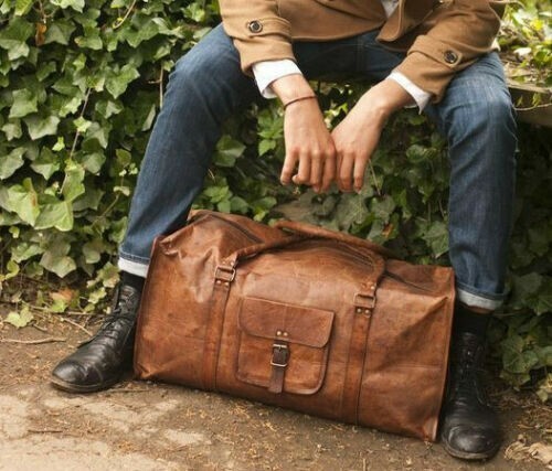 Luggage Duffel Gym Bag New Men's Brown Vintage Genuine Leather Goat Travel