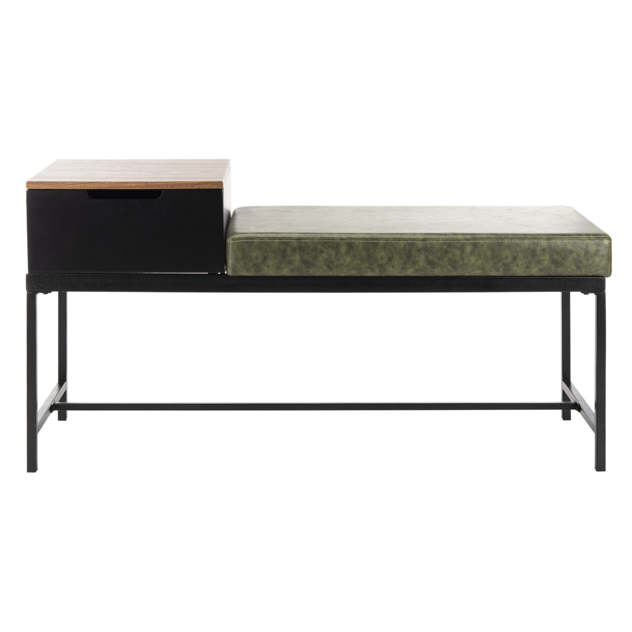 SAFAVIEH Maruka Bench With Storage | Grey Wash / Dark Green |