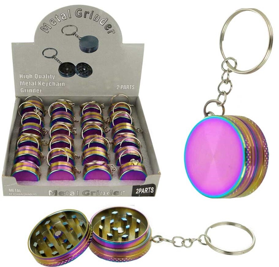 30 mm Key Chain Metal Tobacco Crusher Hand Muller Smoke Herbal Grinder Rainbow