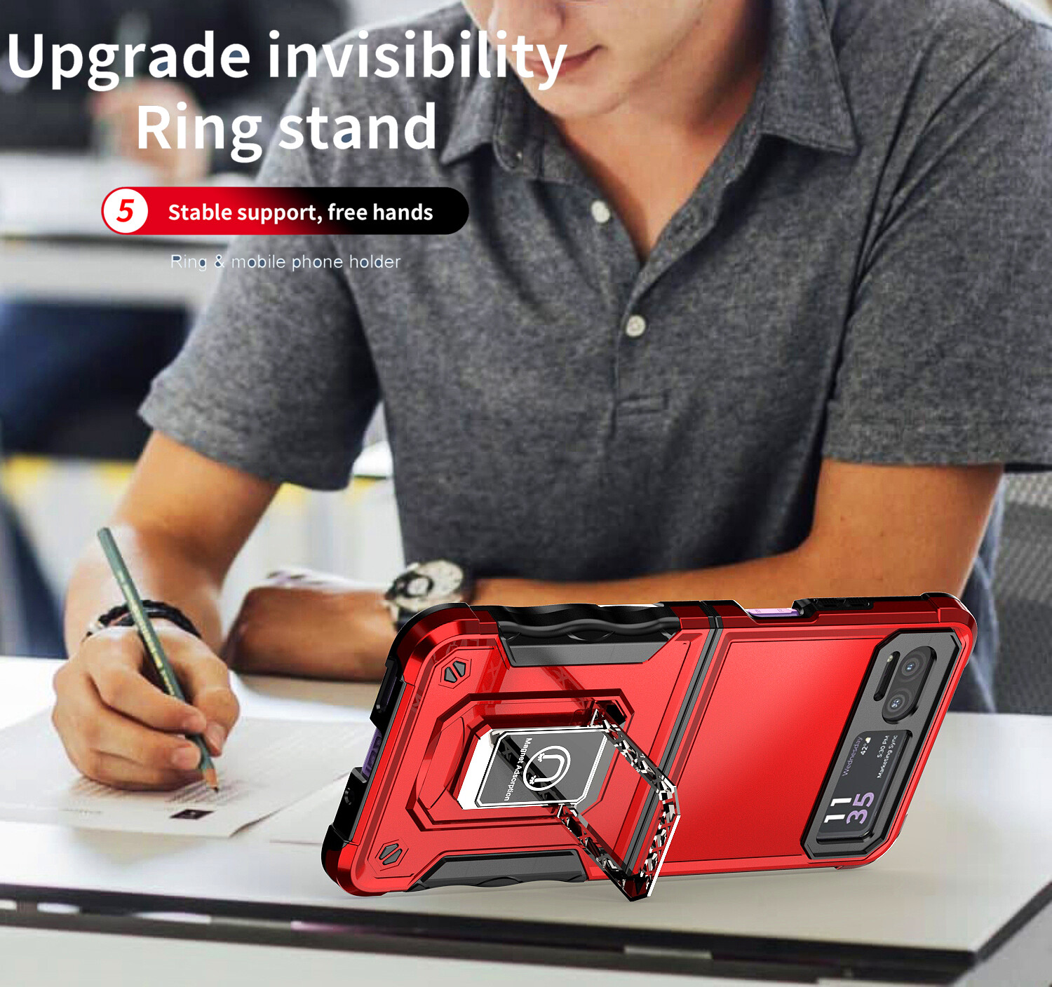 For Motorola Razr (2023) Case Shockproof Ring Kickstand Cover + Screen Protector